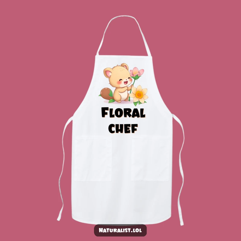 Funny Energetic Creature Flower Apron: Kitchen Blooms with Humor