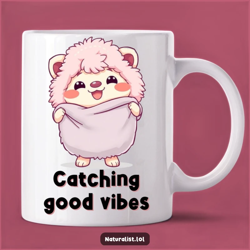 Funny Fluffy Creature Butterfly Net Mug: Hilarious Catch for Your Collection