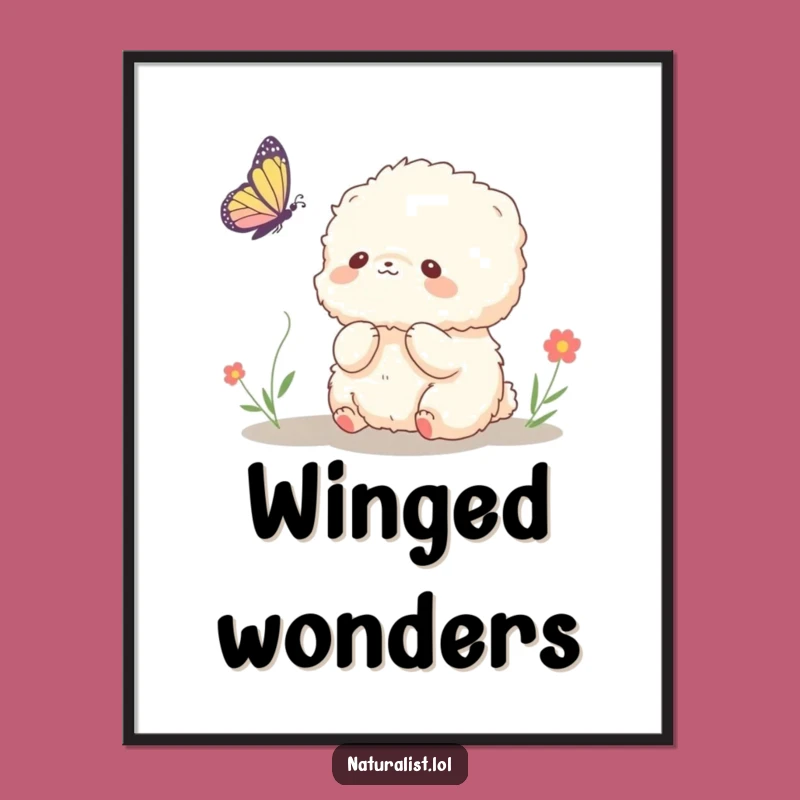 Funny Fluffy Creature Butterfly Digital Art: Instant Hilarious Decor