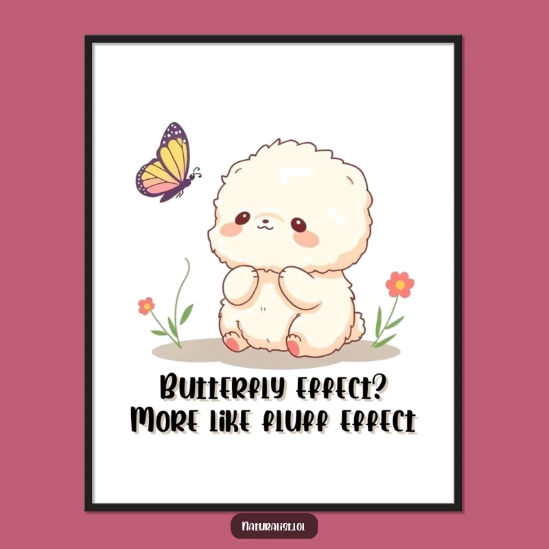 Funny Free Printable Wall Art: Fluffy Creature & Butterfly - Cute Downloadable Decor!