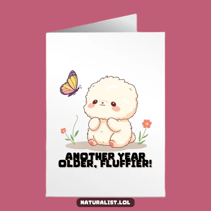 Funny Free Printable Birthday Card: Fluffy Creature & Butterfly - Downloadable Gift!
