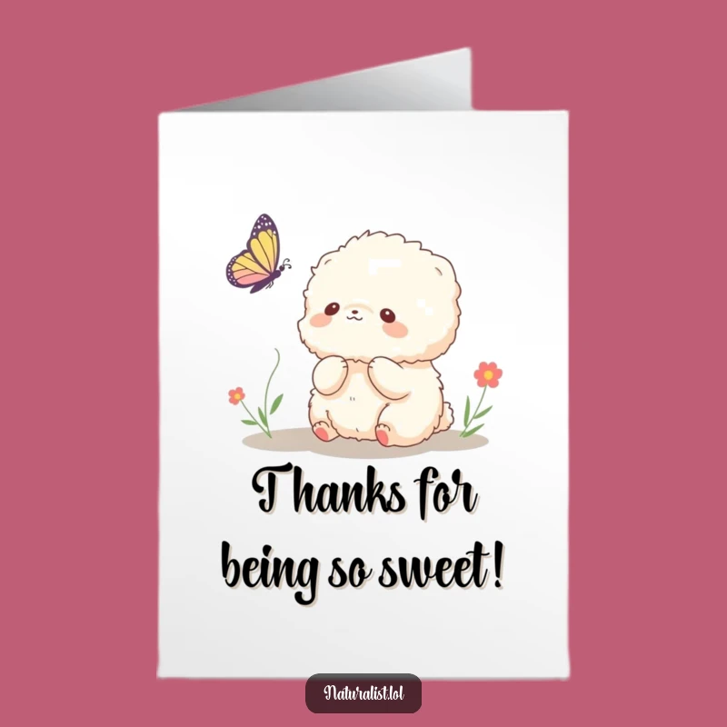 Adorable Free Printable Thank You Card: Fluffy Creature & Butterfly - Print Now!